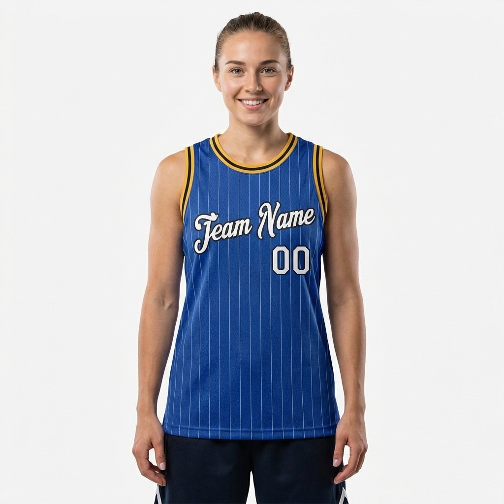 Custom Royal & White/Black Pinstripes Basketball City Edition Jersey