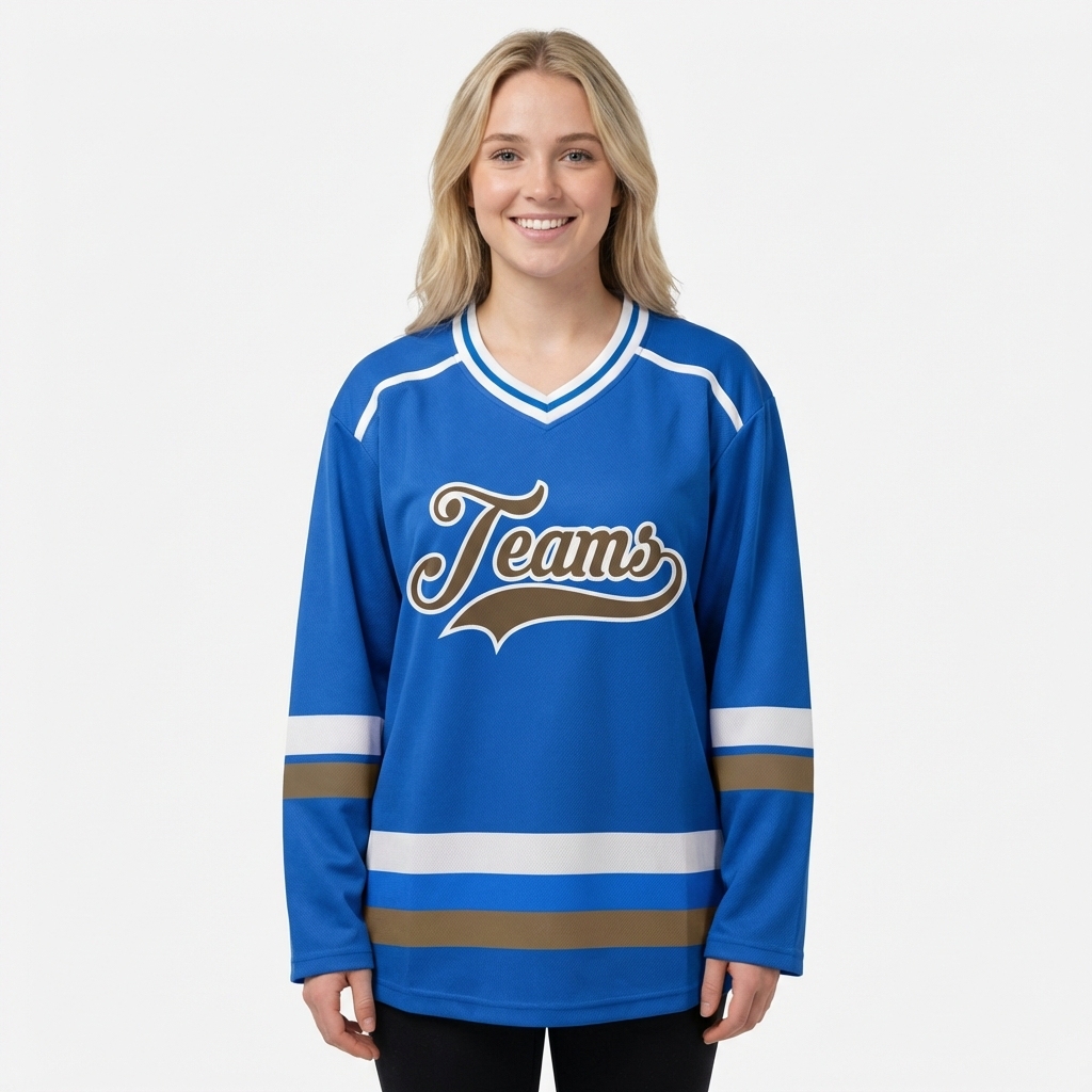 Custom Blue & Grey/White Hockey Jersey