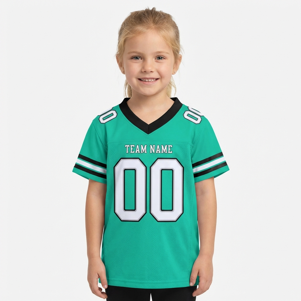 Custom Aqua & White/Black Football Jersey