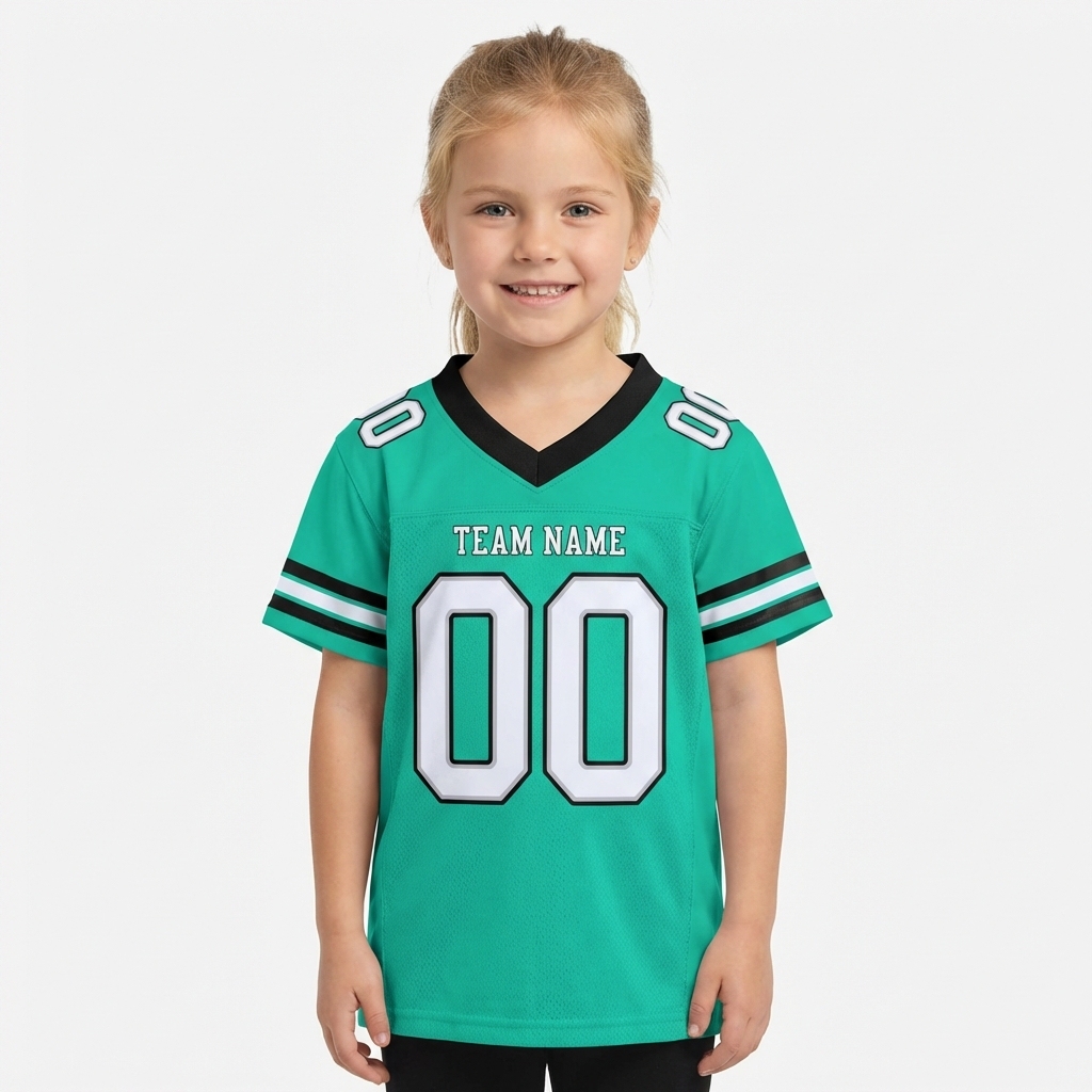 Custom Aqua & White/Black Football Jersey