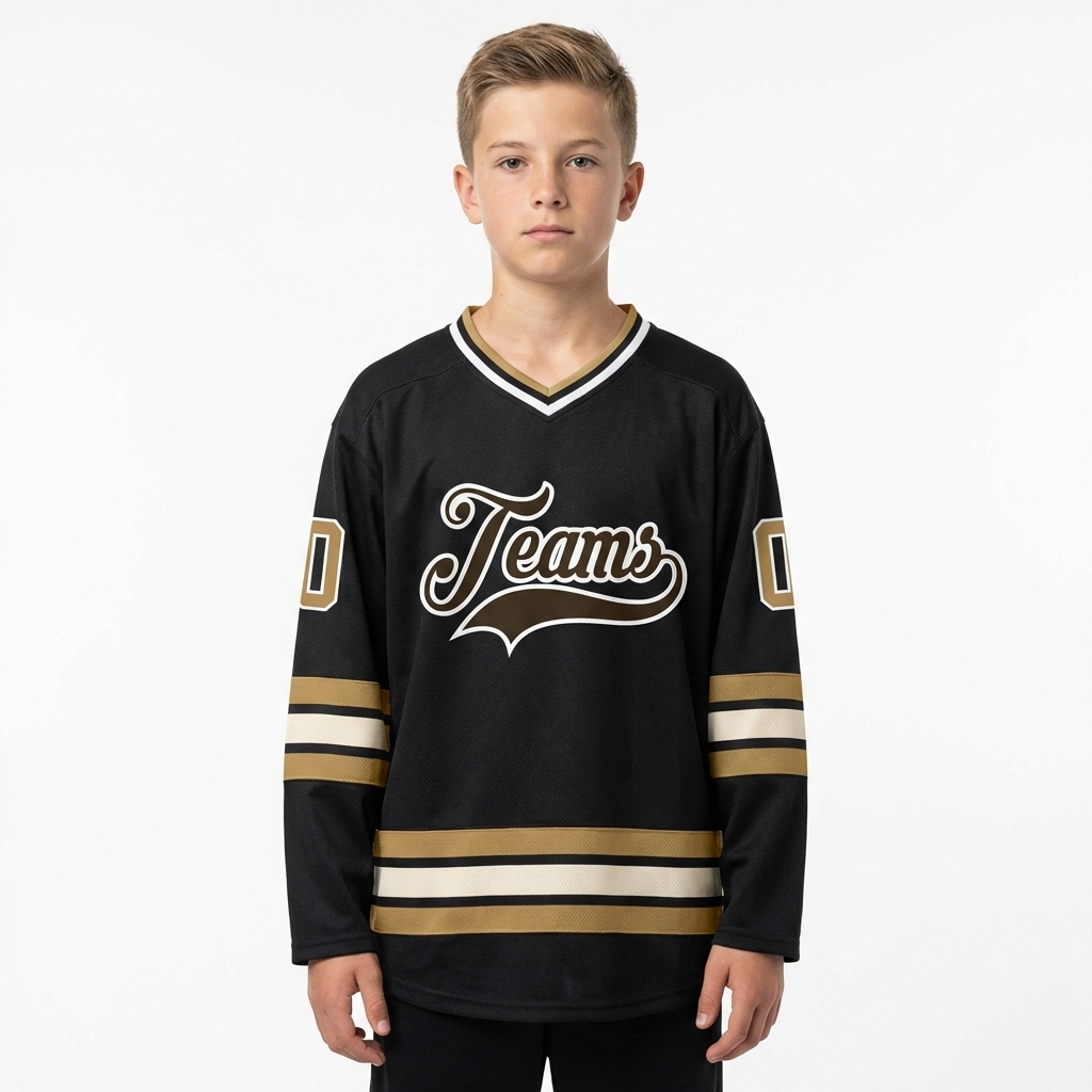 Custom Black & Brown/White Hockey Jersey