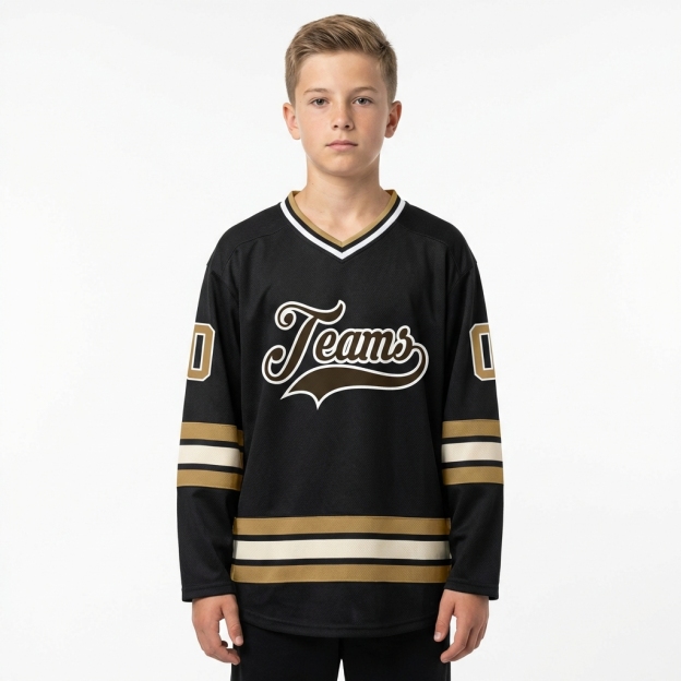 Custom Black & Brown/White Hockey Jersey