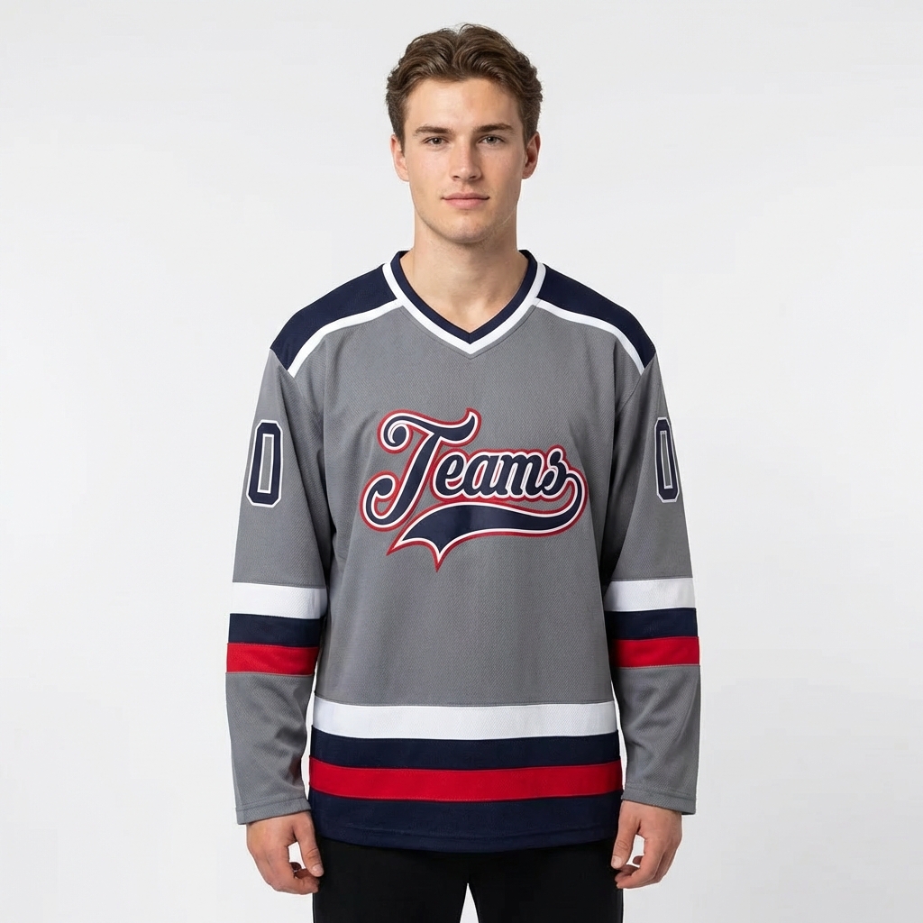 Custom Grey & Navy/White Hockey Jersey