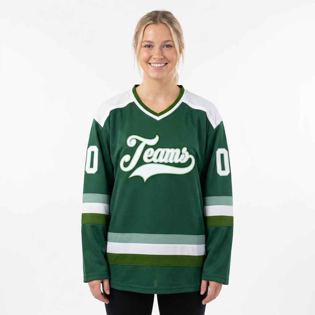 Custom Dark Green & White Hockey Jersey