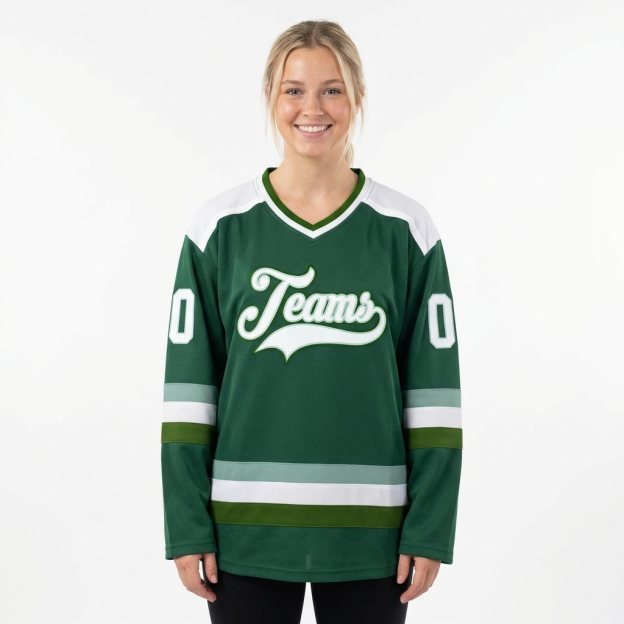 Custom Dark Green & White Hockey Jersey