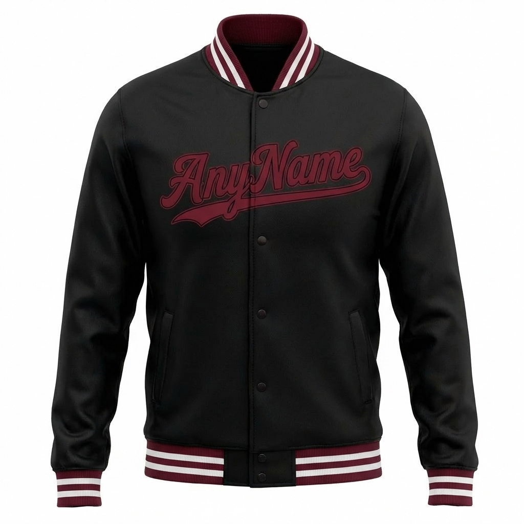 Custom Black & Burgundy/White Full-Snap Fleece Jacket