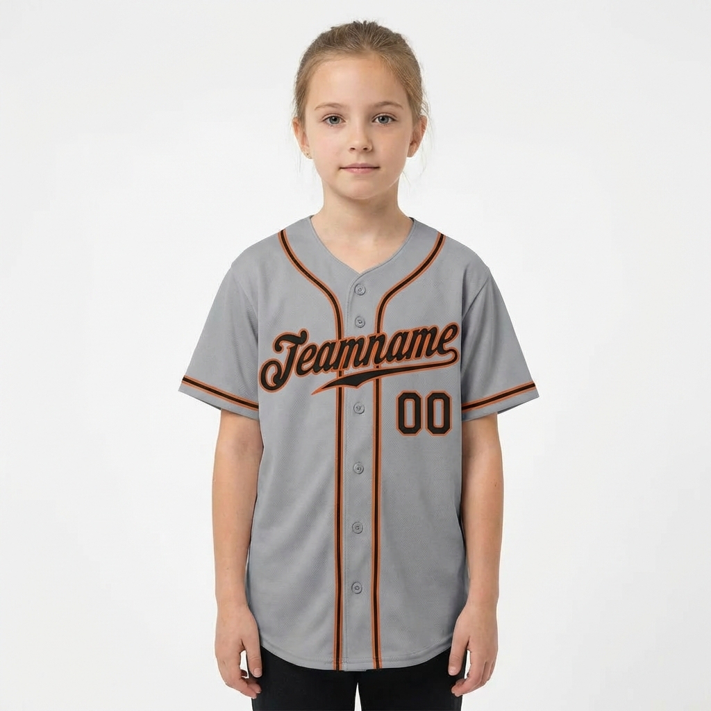 Custom Grey & Black/Orange Baseball Jersey
