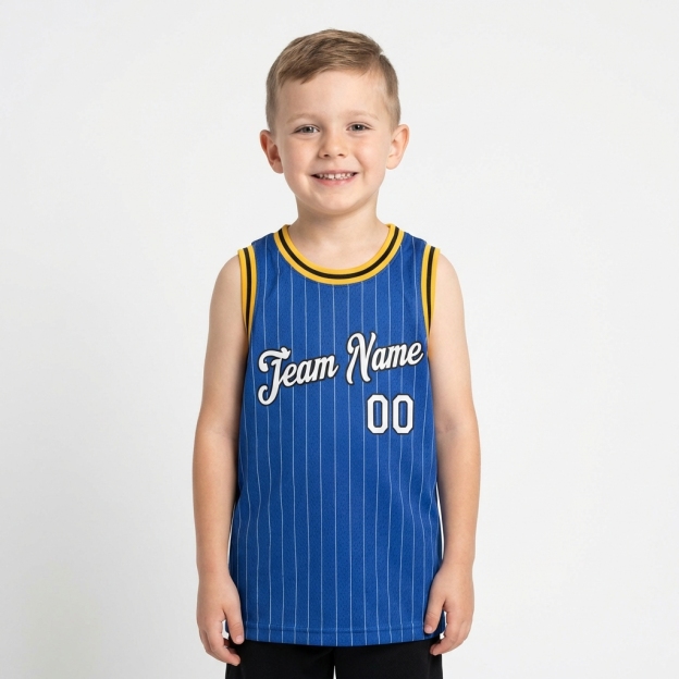 Custom Royal & White/Black Pinstripes Basketball City Edition Jersey