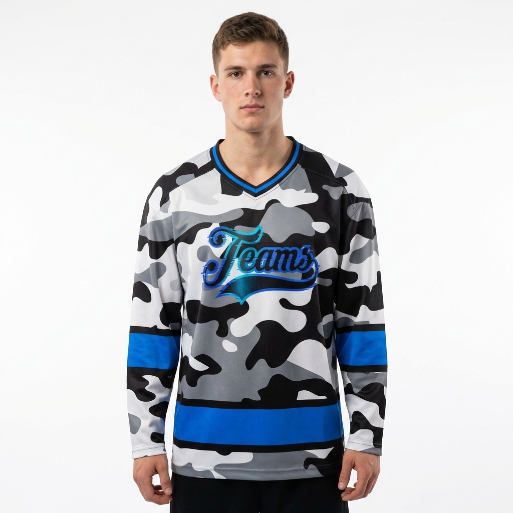 Custom Camo Blue & Black Salute To Service Hockey Jersey