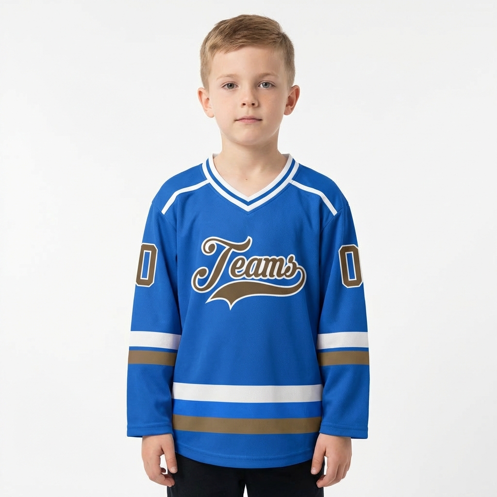 Custom Blue & Grey/White Hockey Jersey