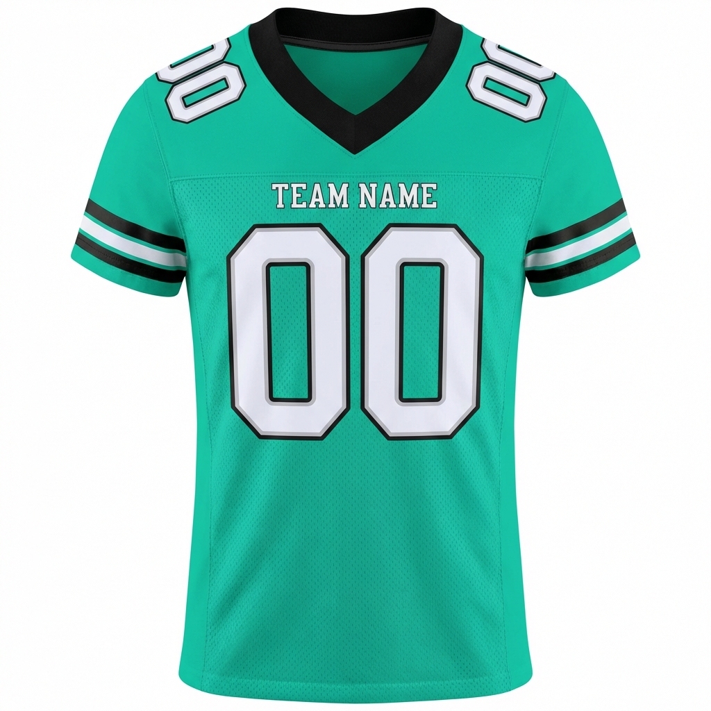 Custom Aqua & White/Black Football Jersey