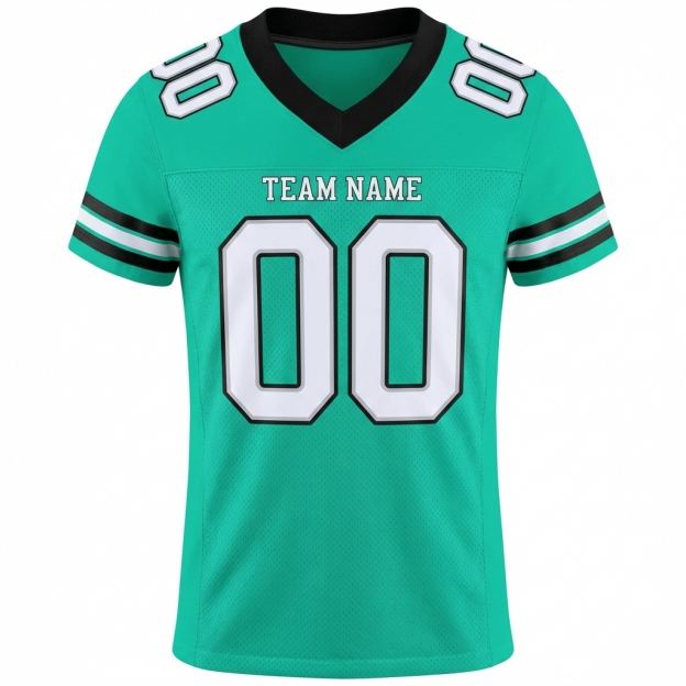 Custom Aqua & White/Black Football Jersey