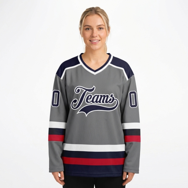 Custom Grey & Navy/White Hockey Jersey