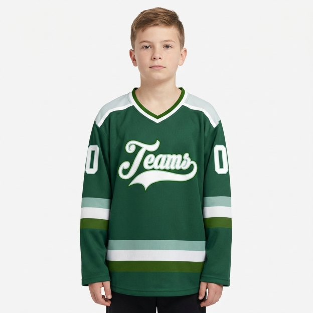 Custom Dark Green & White Hockey Jersey