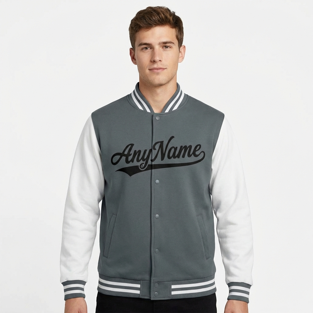 Custom Grey & Black/White Raglan Sleeves Full-Snap Fleece Jacket