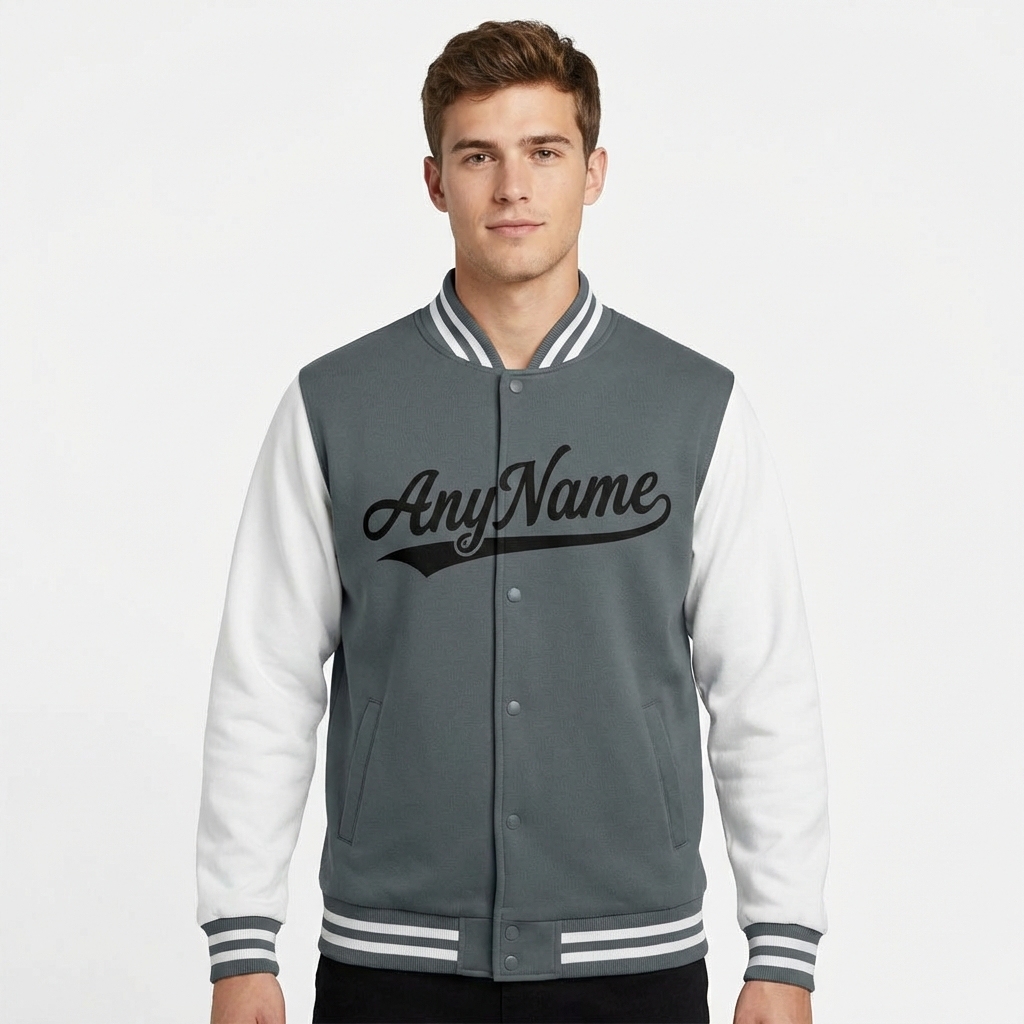 Custom Grey & Black/White Raglan Sleeves Full-Snap Fleece Jacket