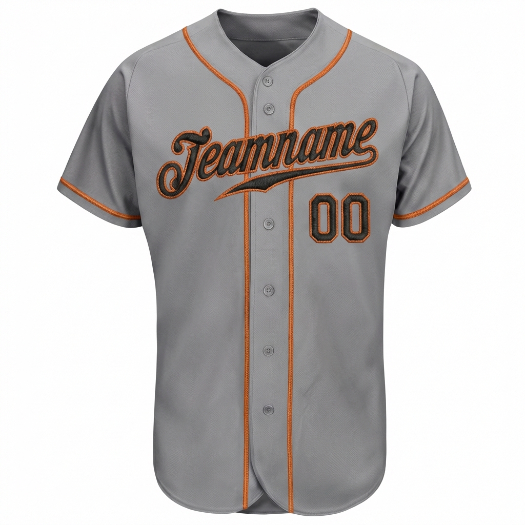 Custom Grey & Black/Orange Baseball Jersey