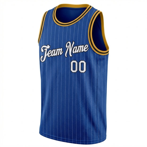 Custom Royal & White/Black Pinstripes Basketball City Edition Jersey