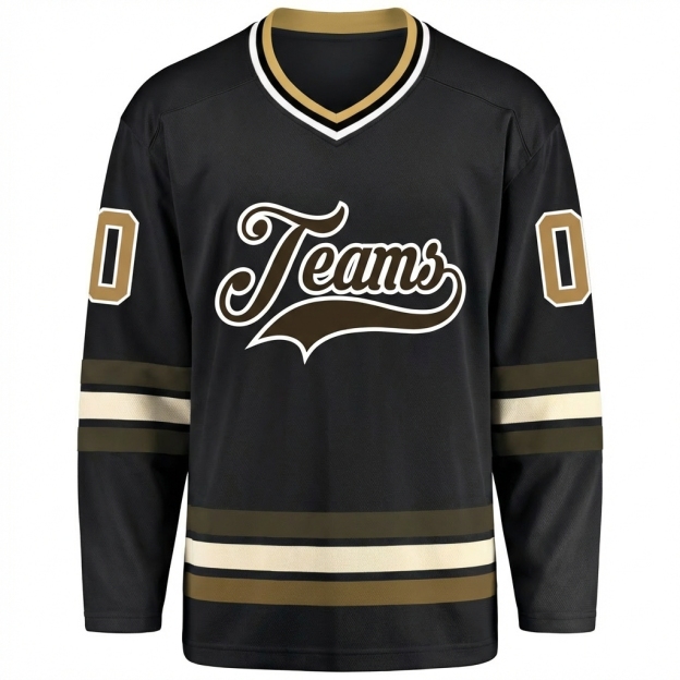 Custom Black & Brown/White Hockey Jersey