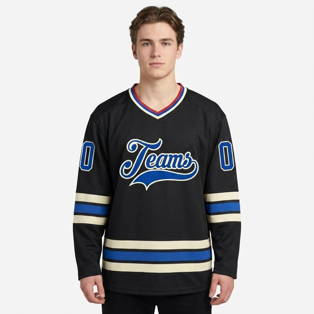 Custom Black & Royal/White Hockey Jersey