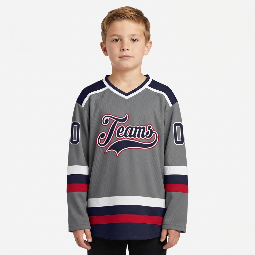 Custom Grey & Navy/White Hockey Jersey