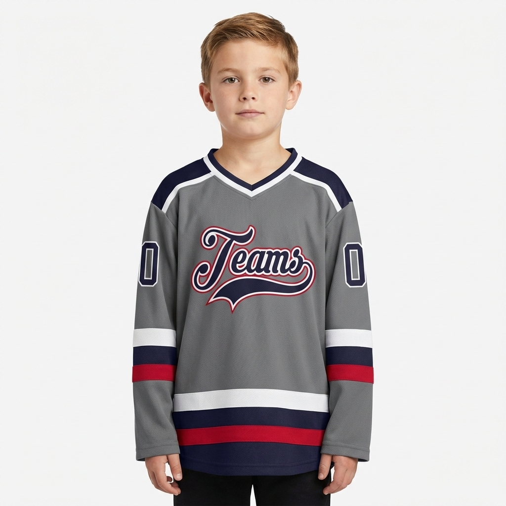 Custom Grey & Navy/White Hockey Jersey