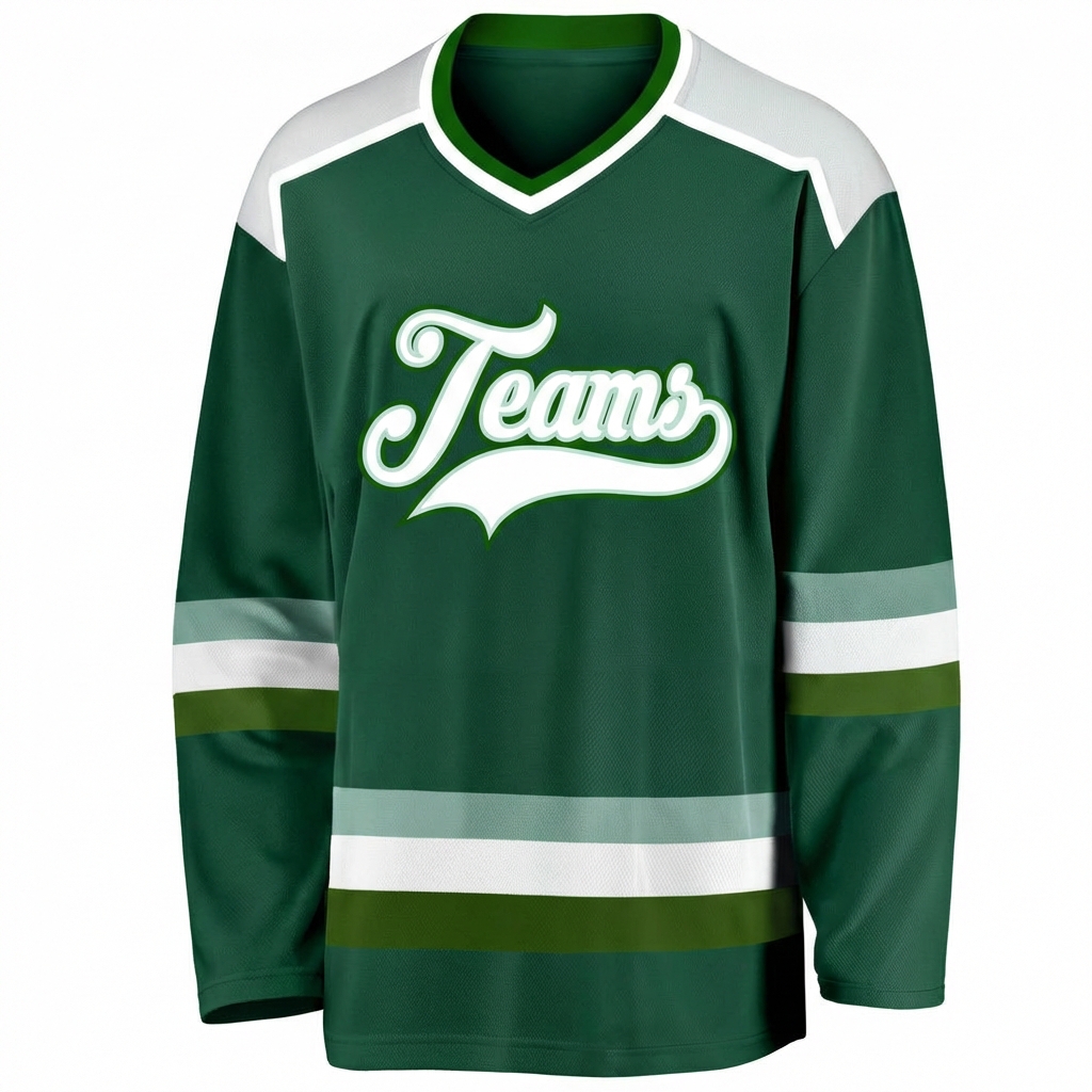 Custom Dark Green & White Hockey Jersey