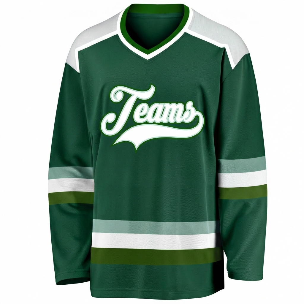 Custom Dark Green & White Hockey Jersey