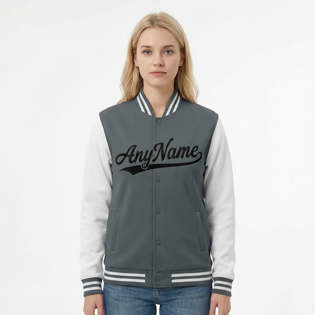 Custom Grey & Black/White Raglan Sleeves Full-Snap Fleece Jacket