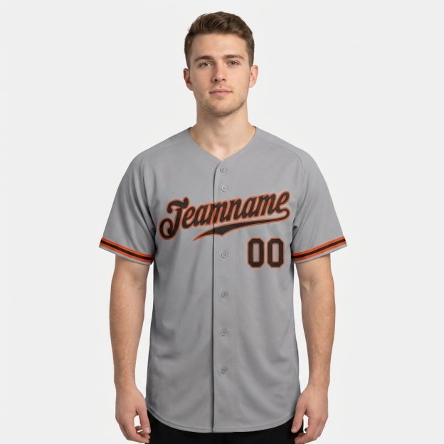 Custom Grey & Black/Orange Baseball Jersey