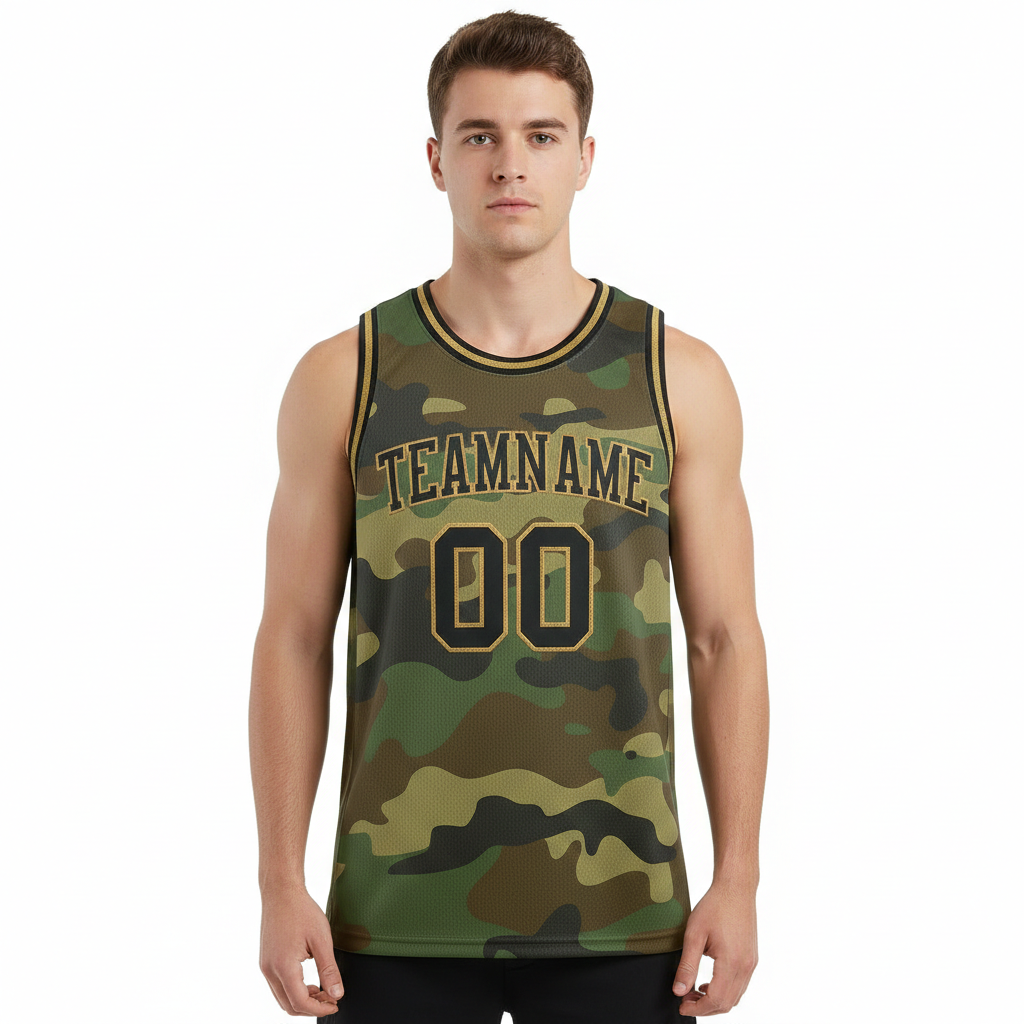Custom Camo Black & Khaki Salute To Service Basketball City Edition Jersey