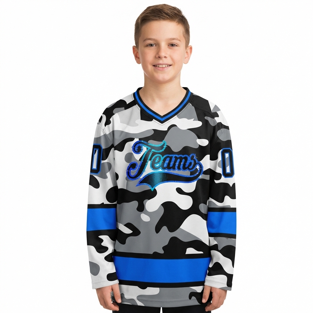 Custom Camo Blue & Black Salute To Service Hockey Jersey