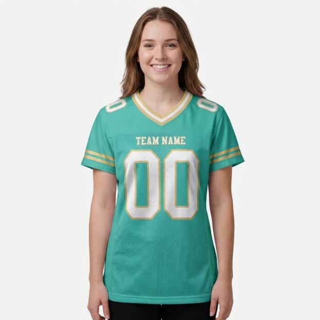 Custom Aqua & White/Gold Football Jersey