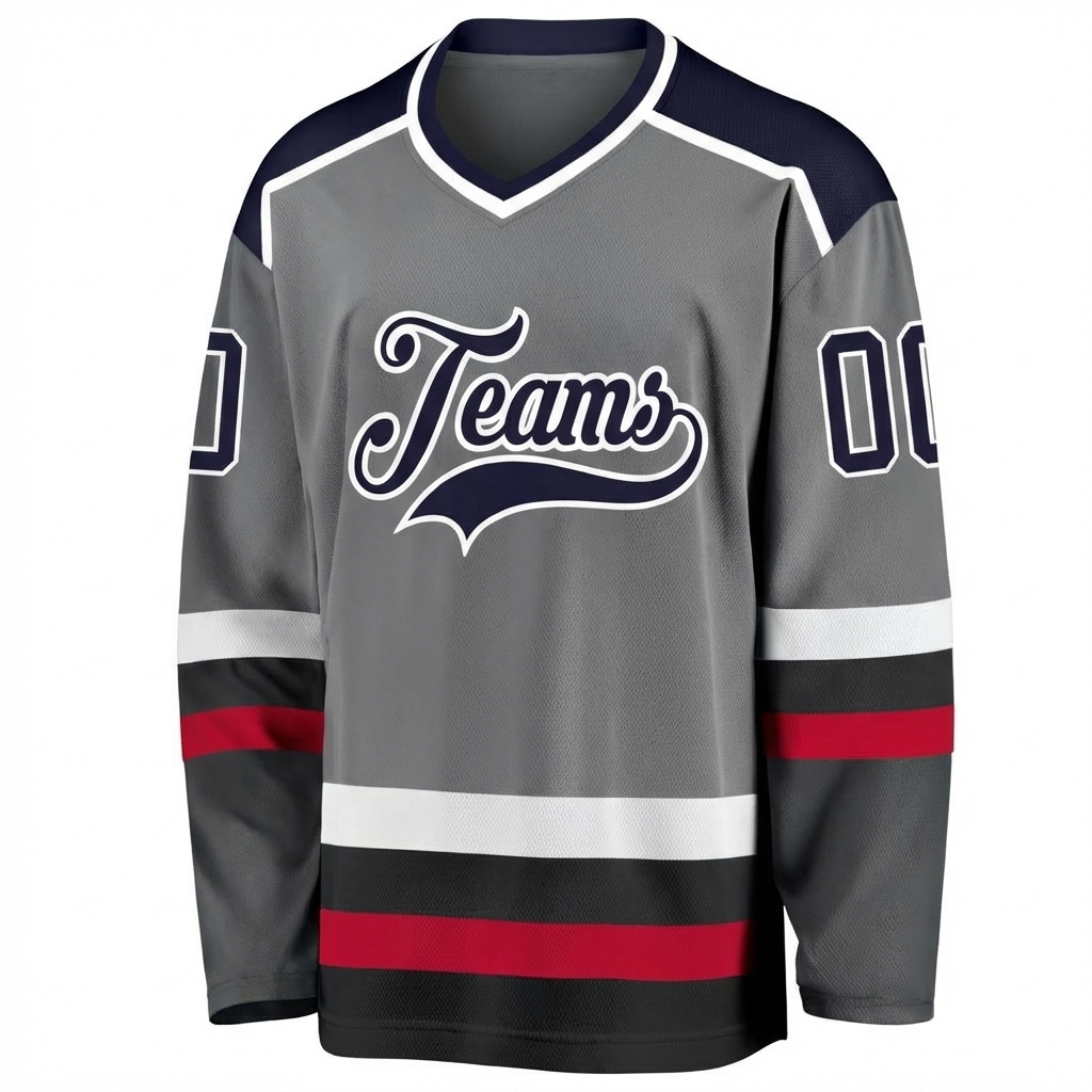 Custom Grey & Navy/White Hockey Jersey
