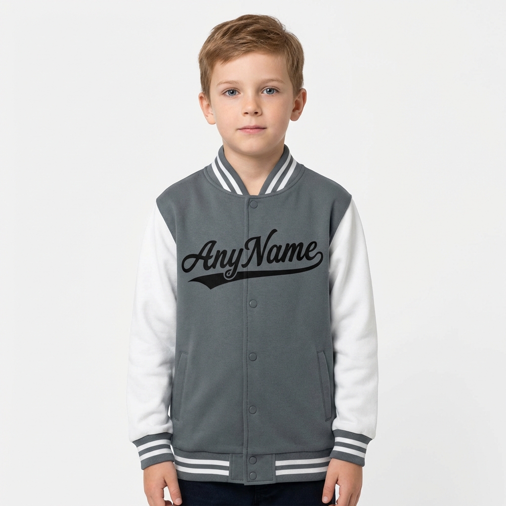 Custom Grey & Black/White Raglan Sleeves Full-Snap Fleece Jacket