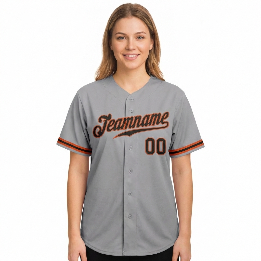 Custom Grey & Black/Orange Baseball Jersey