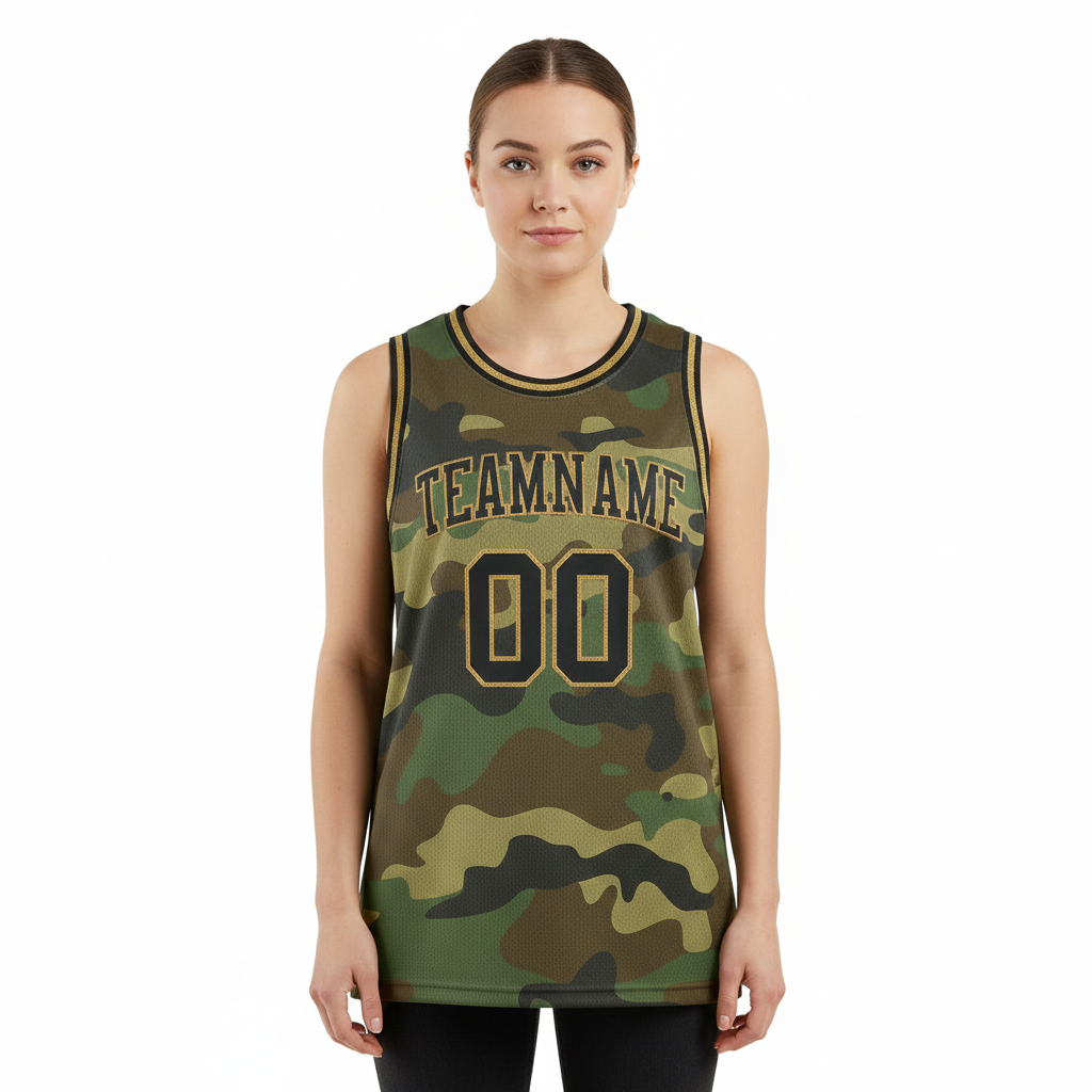 Custom Camo Black & Khaki Salute To Service Basketball City Edition Jersey