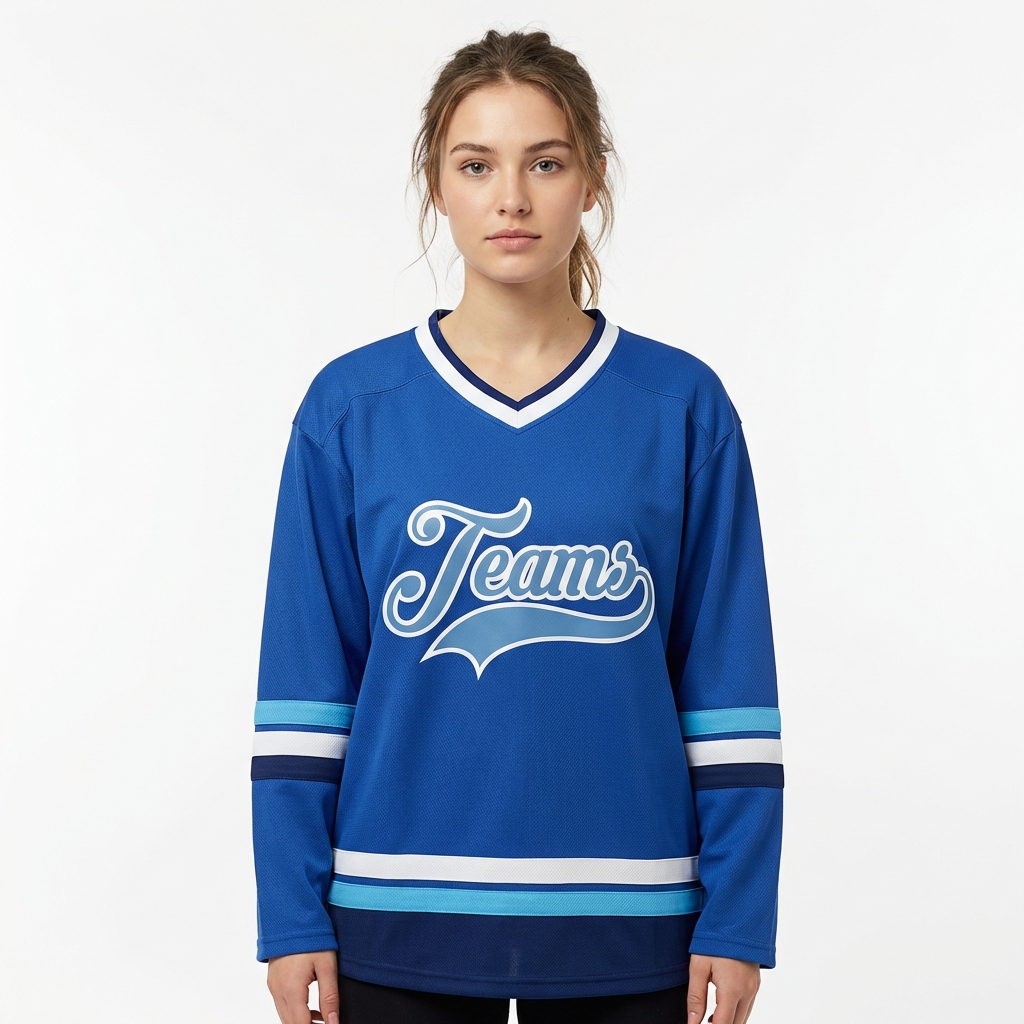 Custom Blue & Light Blue/White Hockey Jersey
