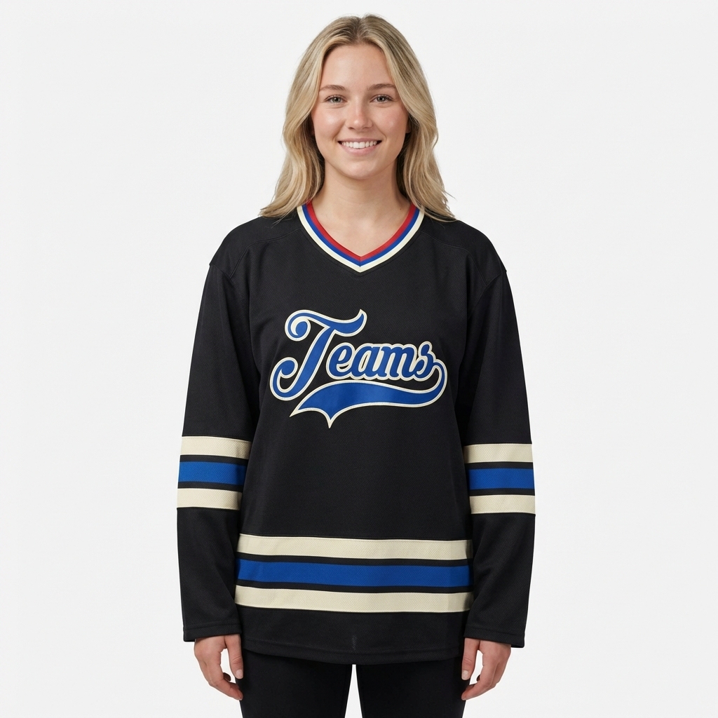 Custom Black & Royal/White Hockey Jersey