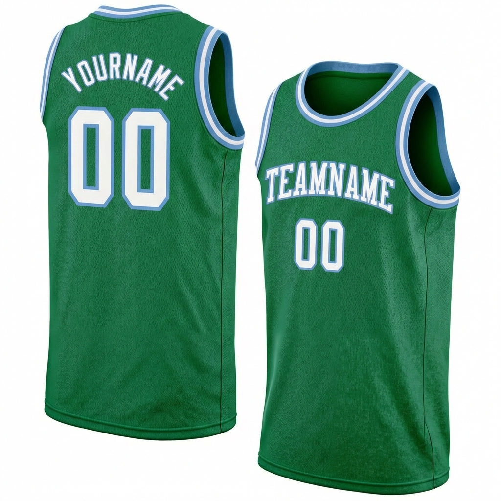 Custom Kelly Green & White/Blue Basketball City Edition Jersey