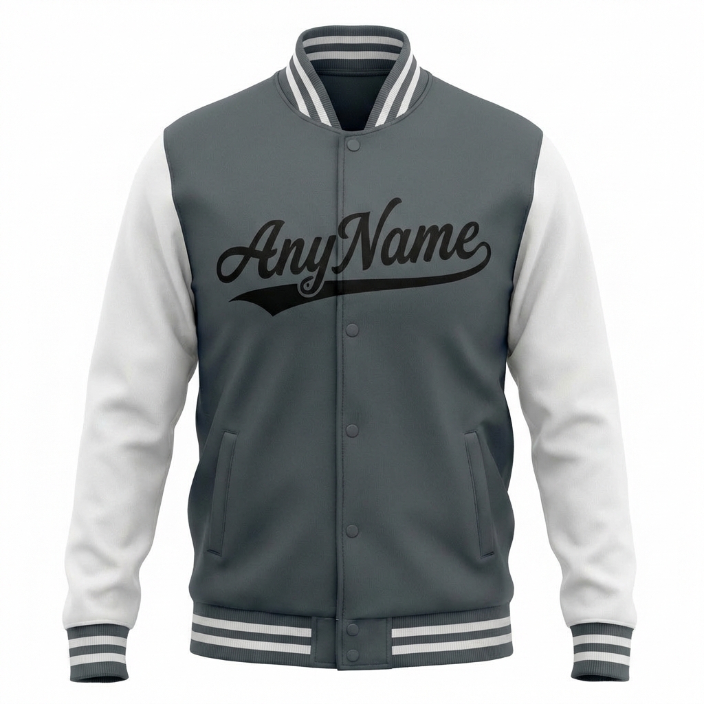 Custom Grey & Black/White Raglan Sleeves Full-Snap Fleece Jacket