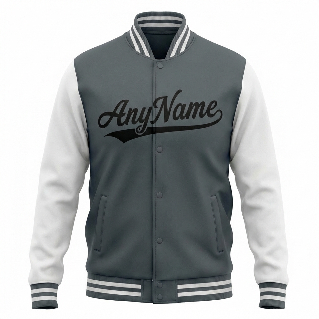 Custom Grey & Black/White Raglan Sleeves Full-Snap Fleece Jacket