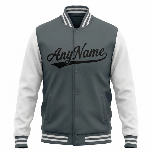 Custom Grey & Black/White Raglan Sleeves Full-Snap Fleece Jacket