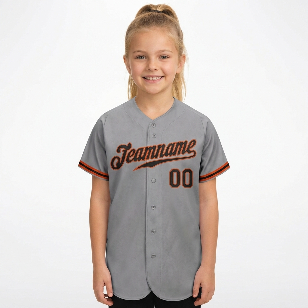 Custom Grey & Black/Orange Baseball Jersey