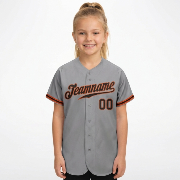 Custom Grey & Black/Orange Baseball Jersey