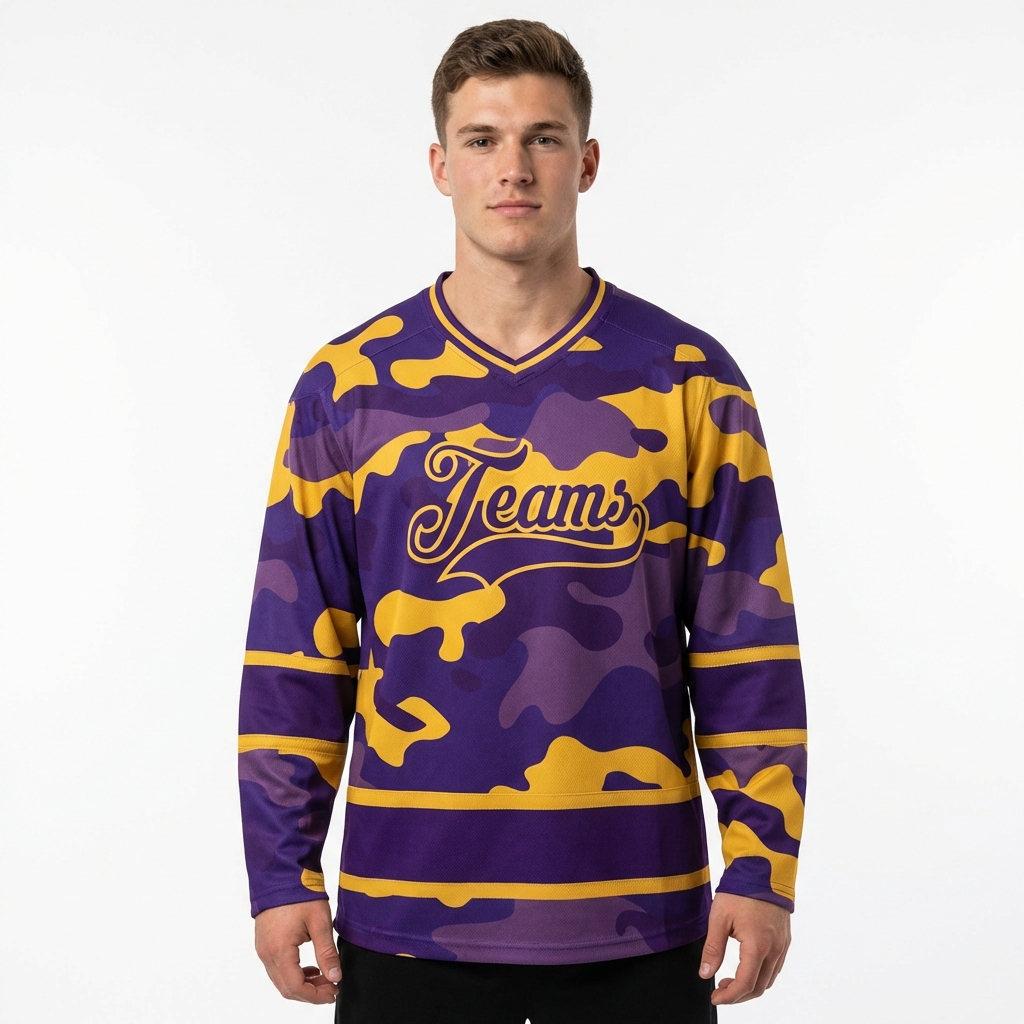 Custom Camo Purple & Gold Salute To Service Hockey Jersey