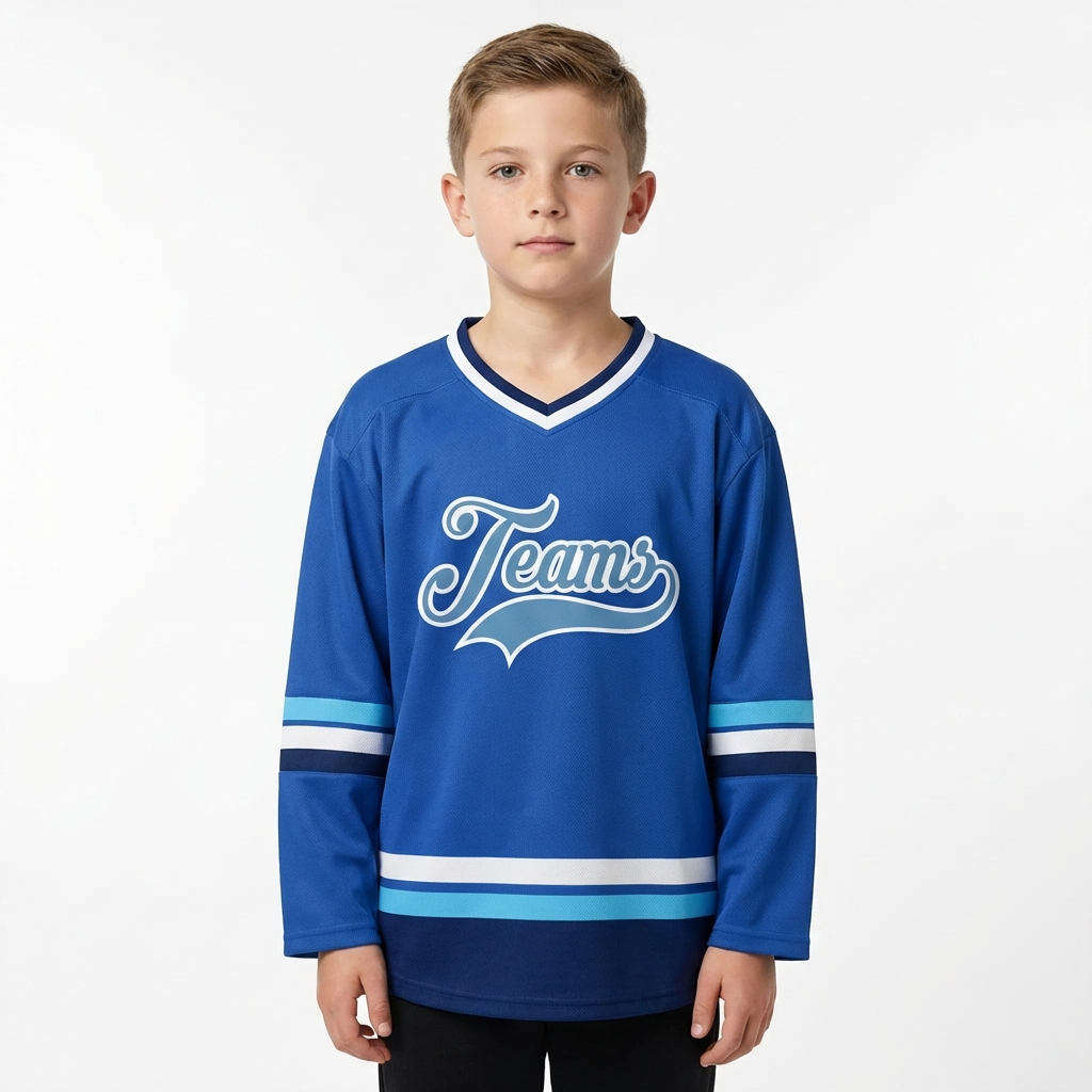 Custom Blue & Light Blue/White Hockey Jersey