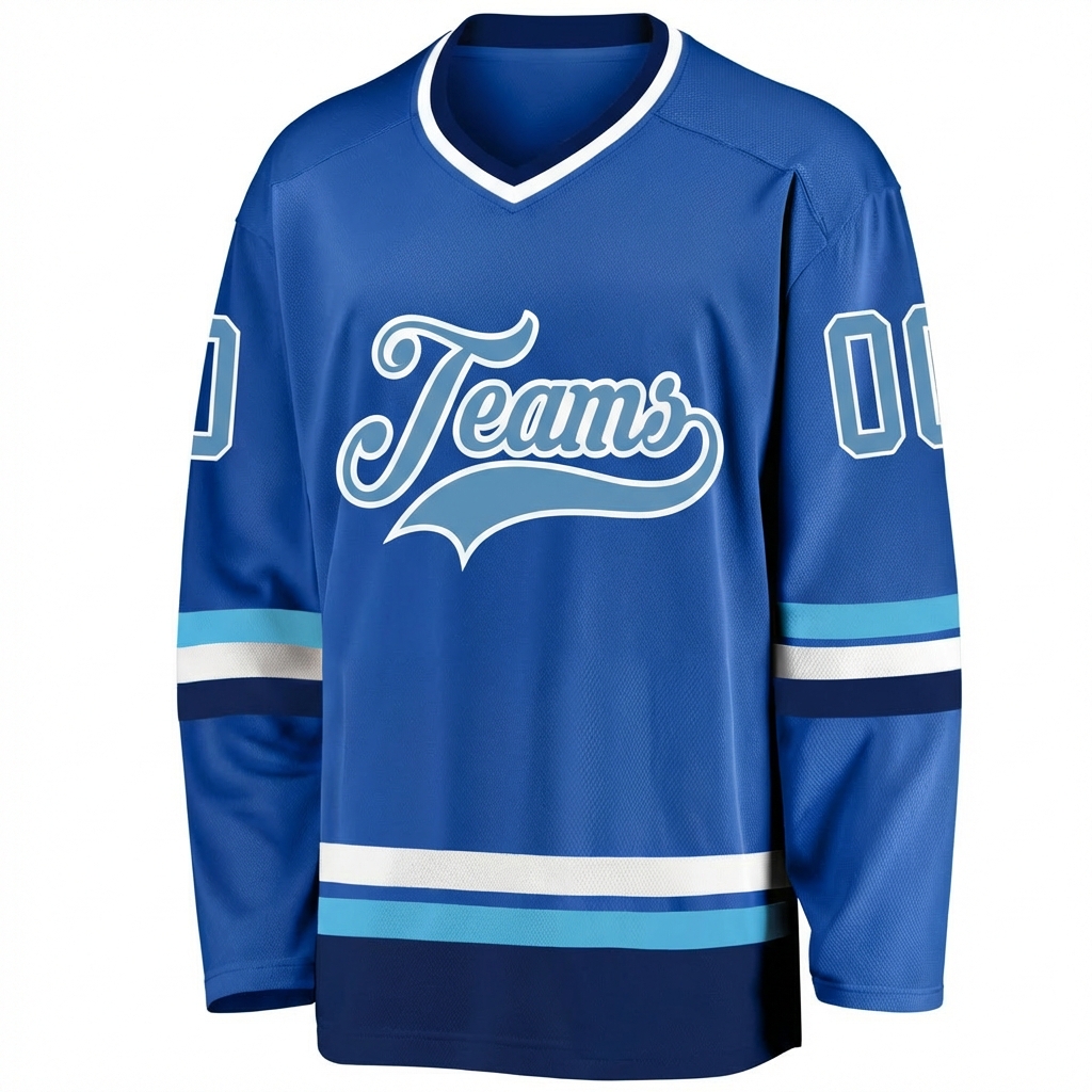 Custom Blue & Light Blue/White Hockey Jersey