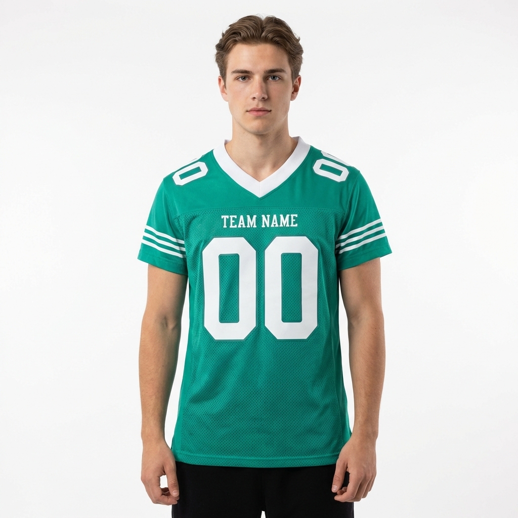 Custom Aqua & White Three Stripes Sleeves Football Jersey