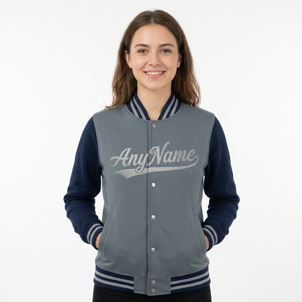 Custom Grey & Sliver/Blue Raglan Sleeves Full-Snap Fleece Jacket